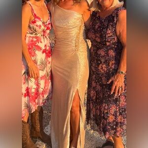 Calvin Klein One-Shoulder Cream Maxi Dress